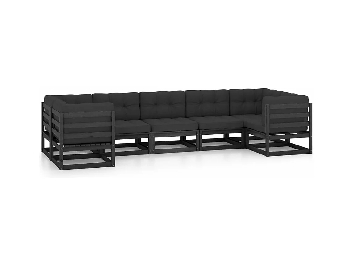 Set Divani da Giardino 7 pz con Cuscini Massello di Pino Nero