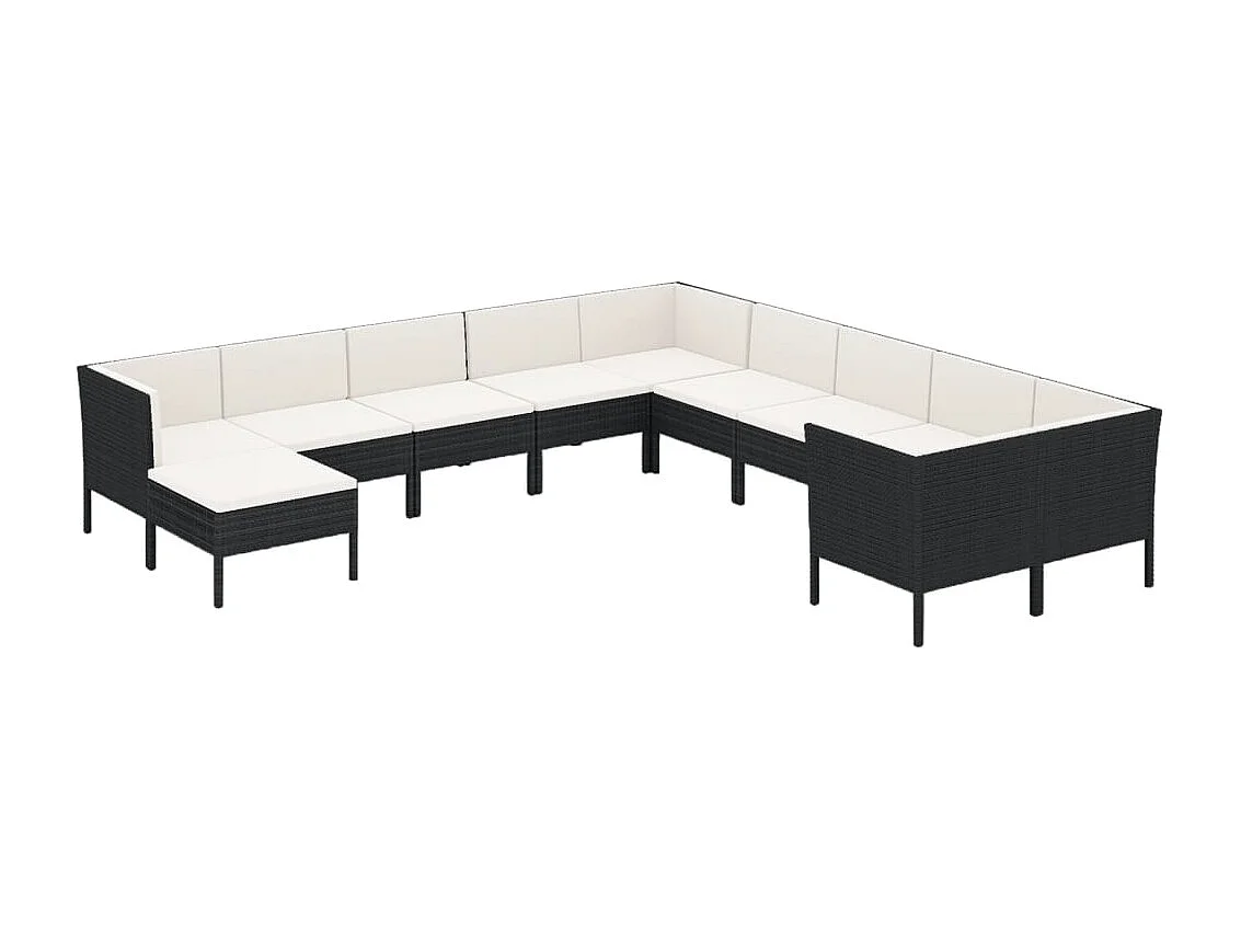 11-tlg. Garten-Lounge-Set mit Auflagen Poly Rattan Schwarz