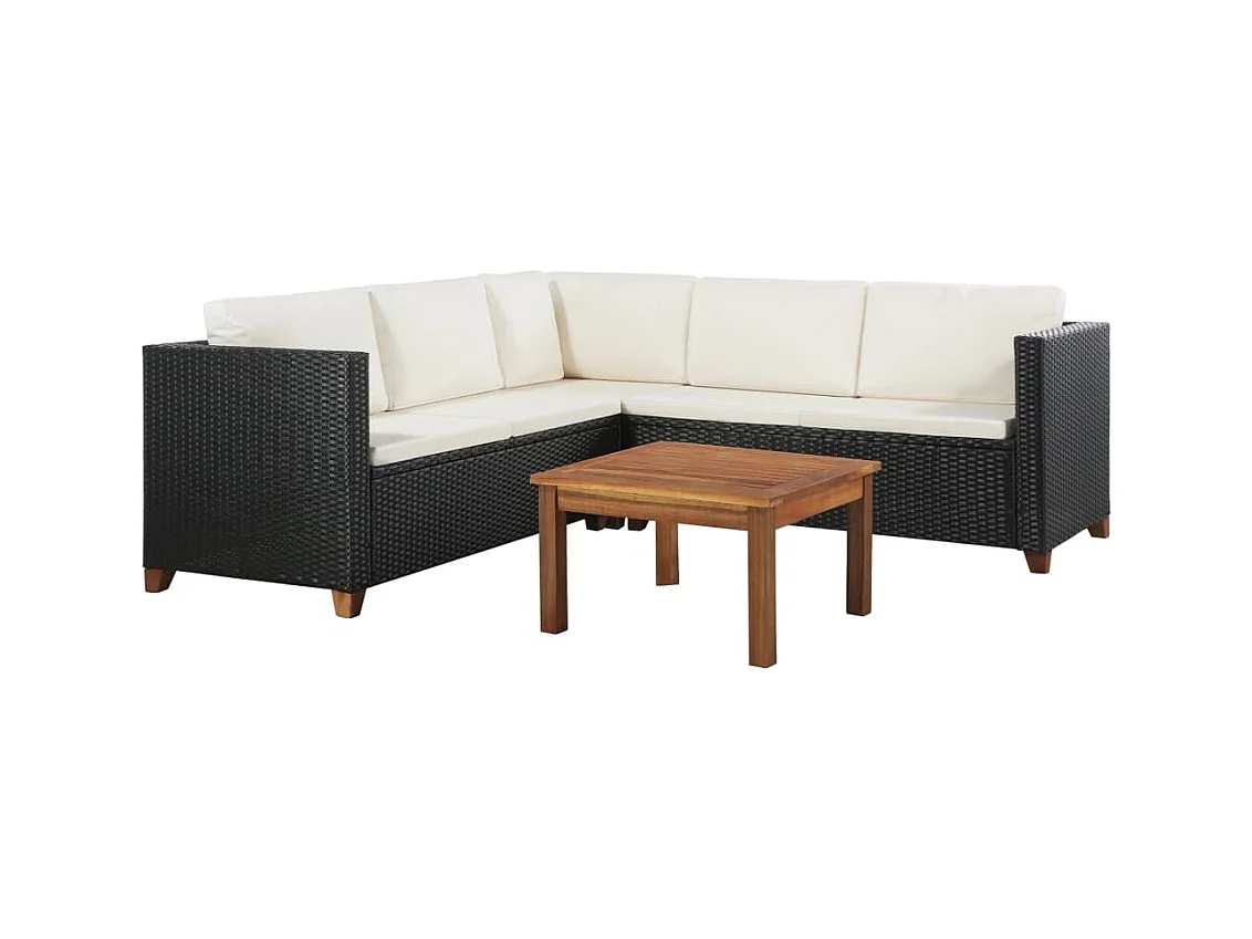 Set Divani da Giardino 4 pz con Cuscini in Polyrattan Nero