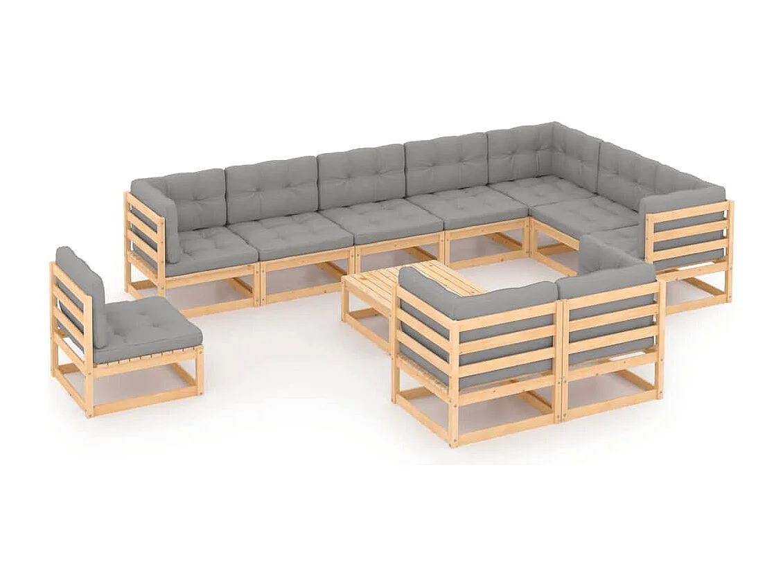 11-tlg. Garten-Lounge-Set mit Kissen Kiefer Massivholz