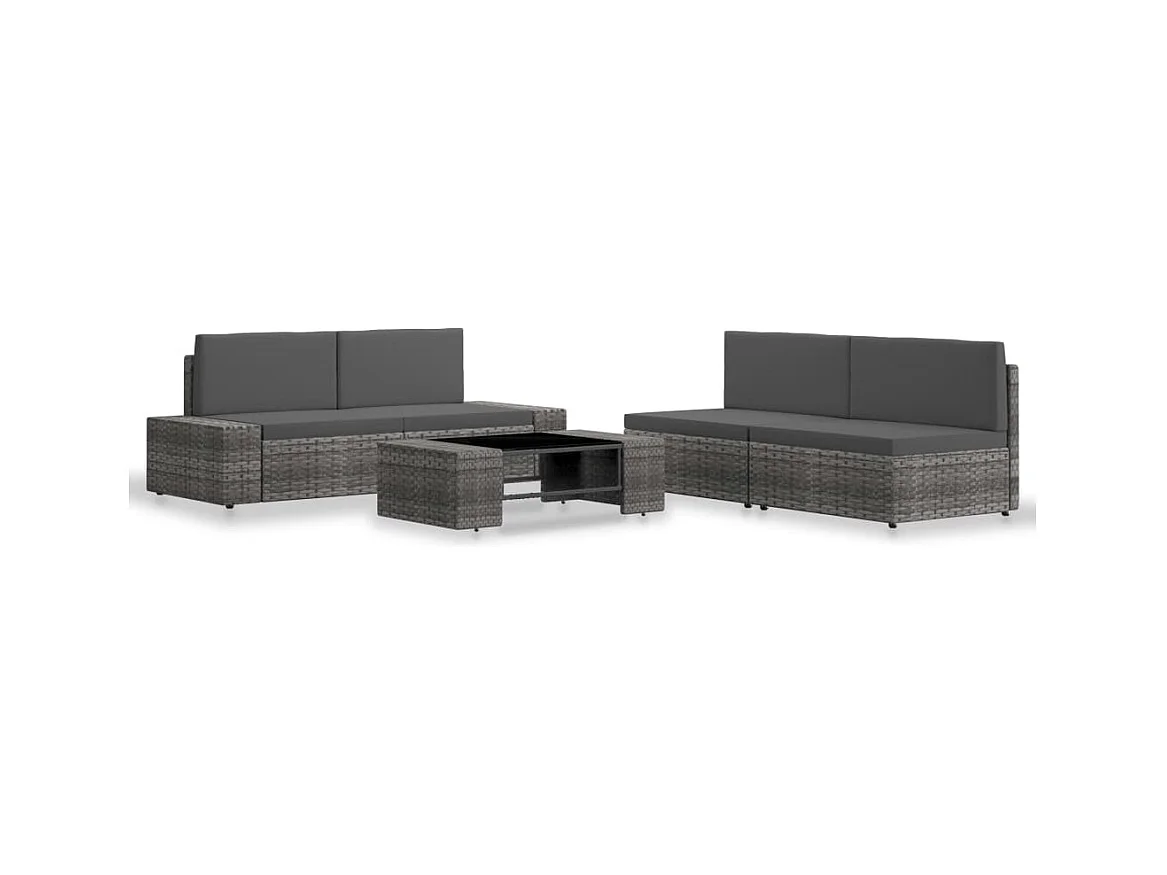 5-delige Loungeset poly rattan grijs