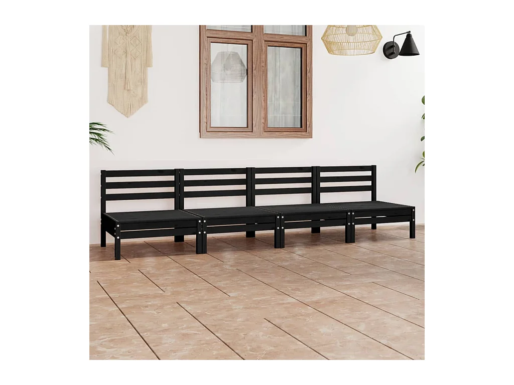 Salon de jardin 4 pcs Noir Bois de pin massif
