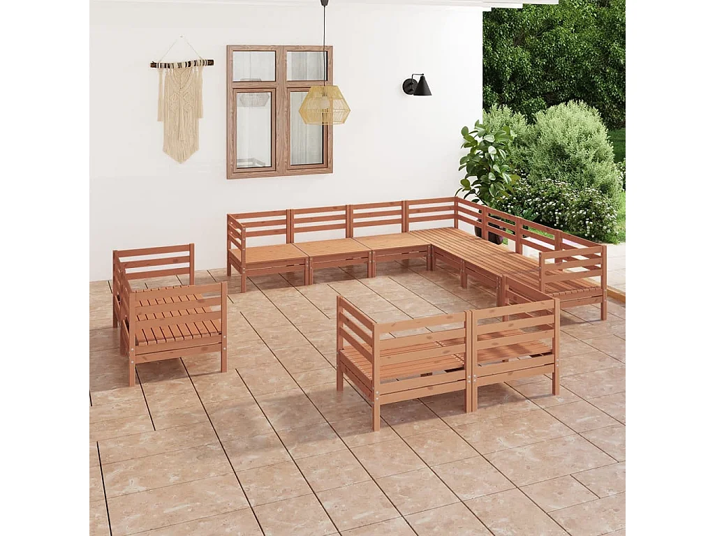 Salon de jardin 11 pcs Bois de pin massif Marron miel