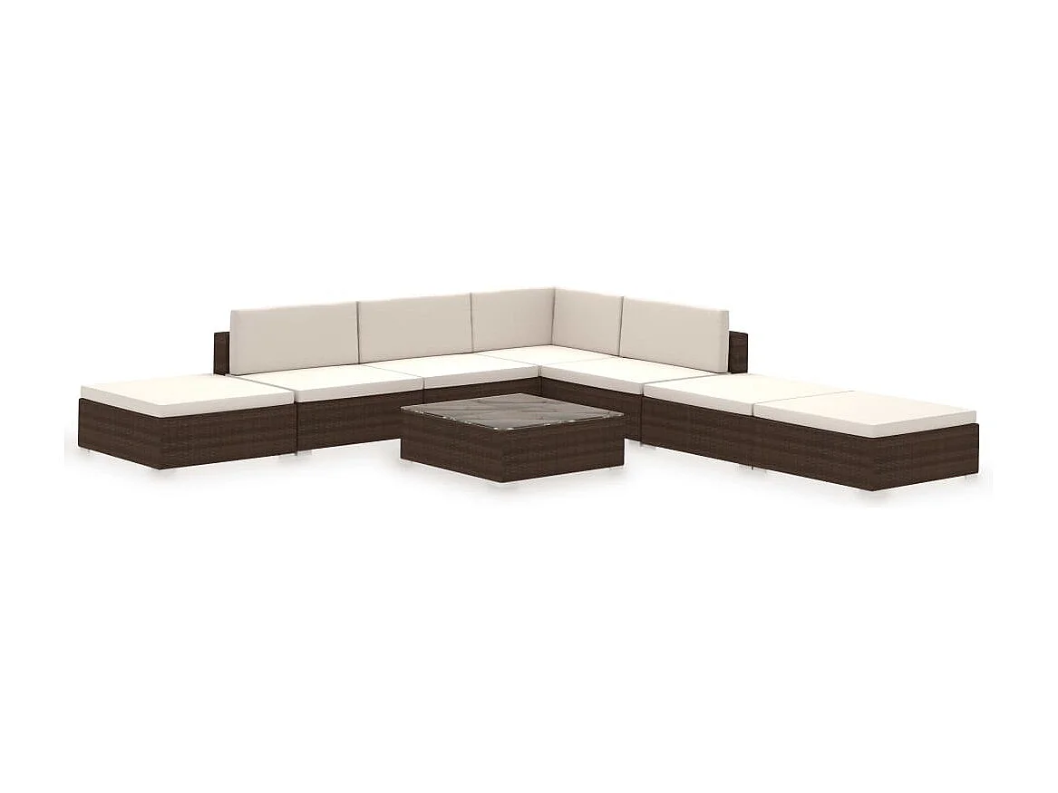 Salon de jardin 8 pcs avec coussins Résine tressée Marron