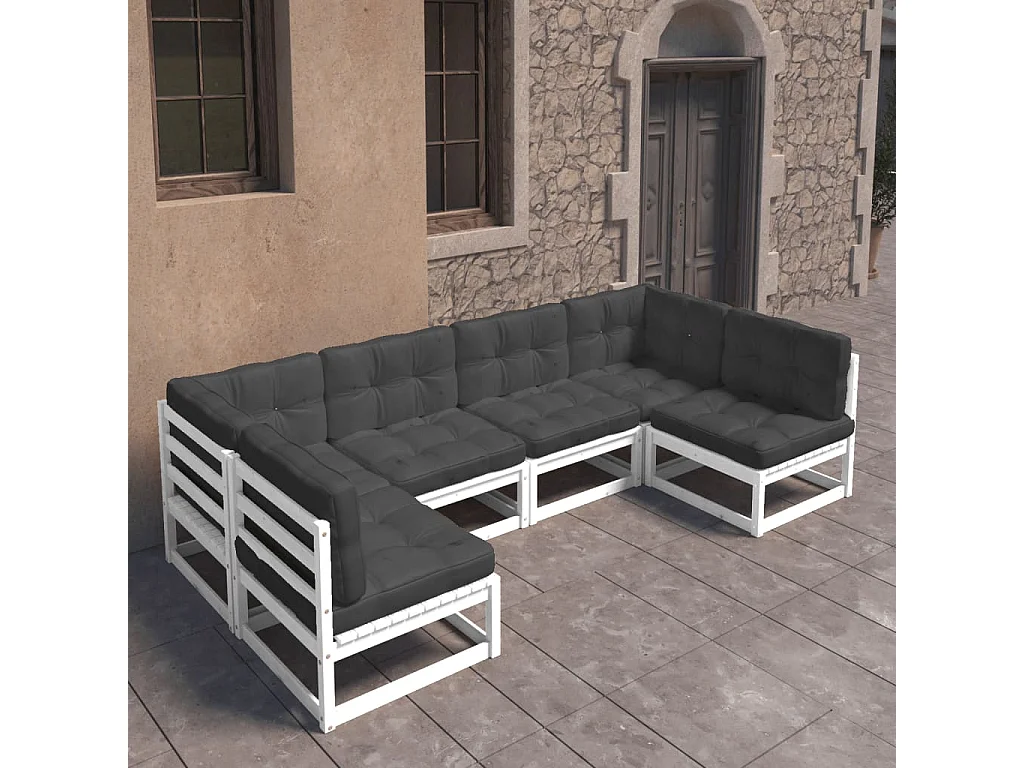 Set Salotto da Giardino 6 pz Bianco in Legno Massello di Pino