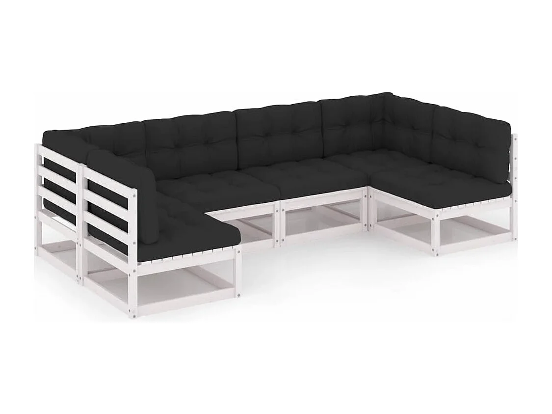 Set Salotto da Giardino 6 pz Bianco in Legno Massello di Pino