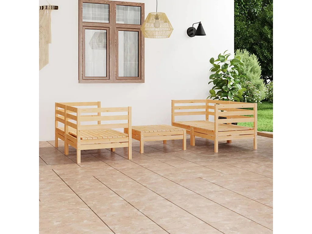 5-tlg. Garten-Lounge-Set Kiefer Massivholz
