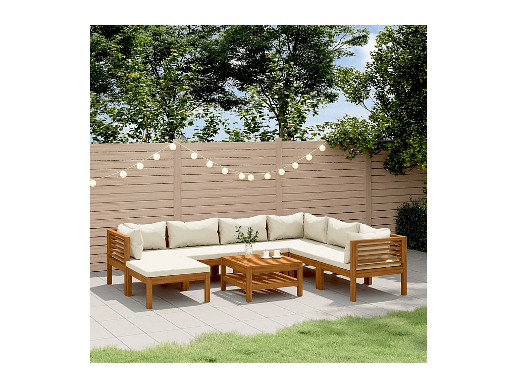 Salon de jardin 8 pcs avec coussin crème Bois d'acacia solide