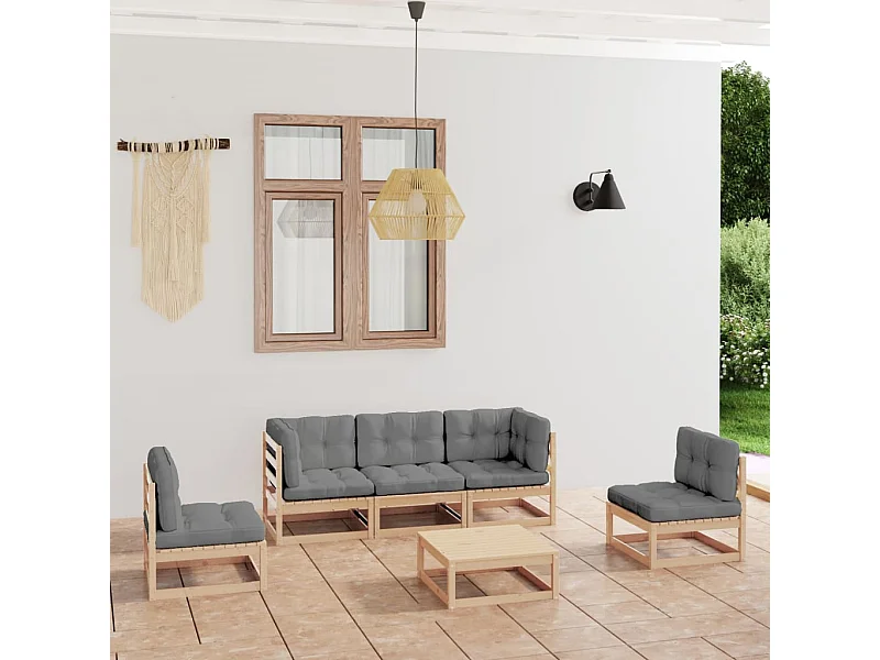 6-tlg. Garten-Lounge-Set mit Kissen Kiefer Massivholz