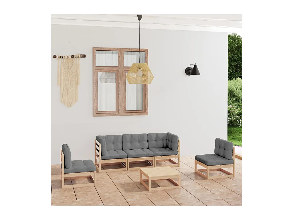 Salon de jardin 6 pcs avec coussins Bois de pin massif