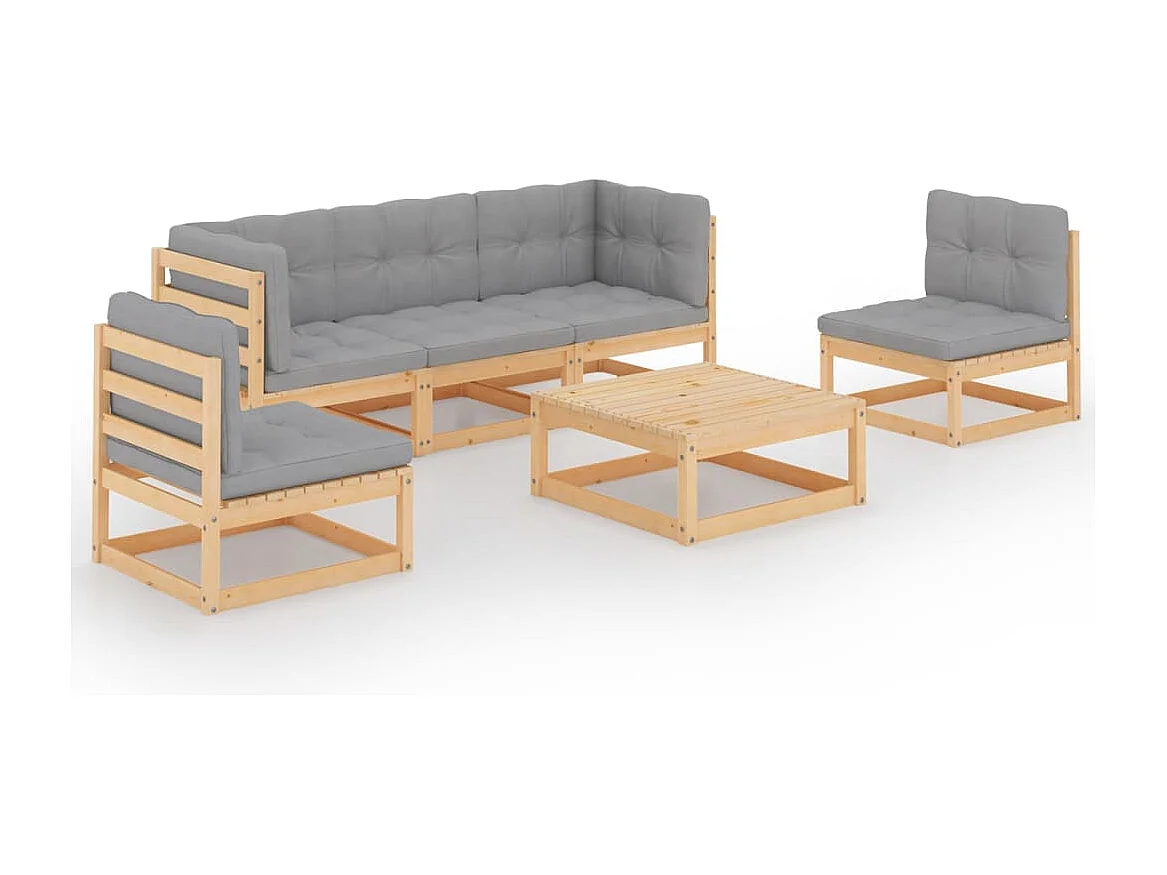 6-tlg. Garten-Lounge-Set mit Kissen Kiefer Massivholz