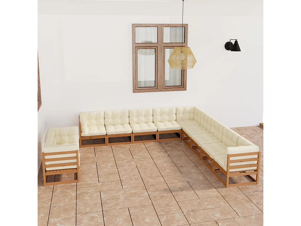 11-tlg. Garten-Lounge-Set mit Kissen Honigbraun Massivholz