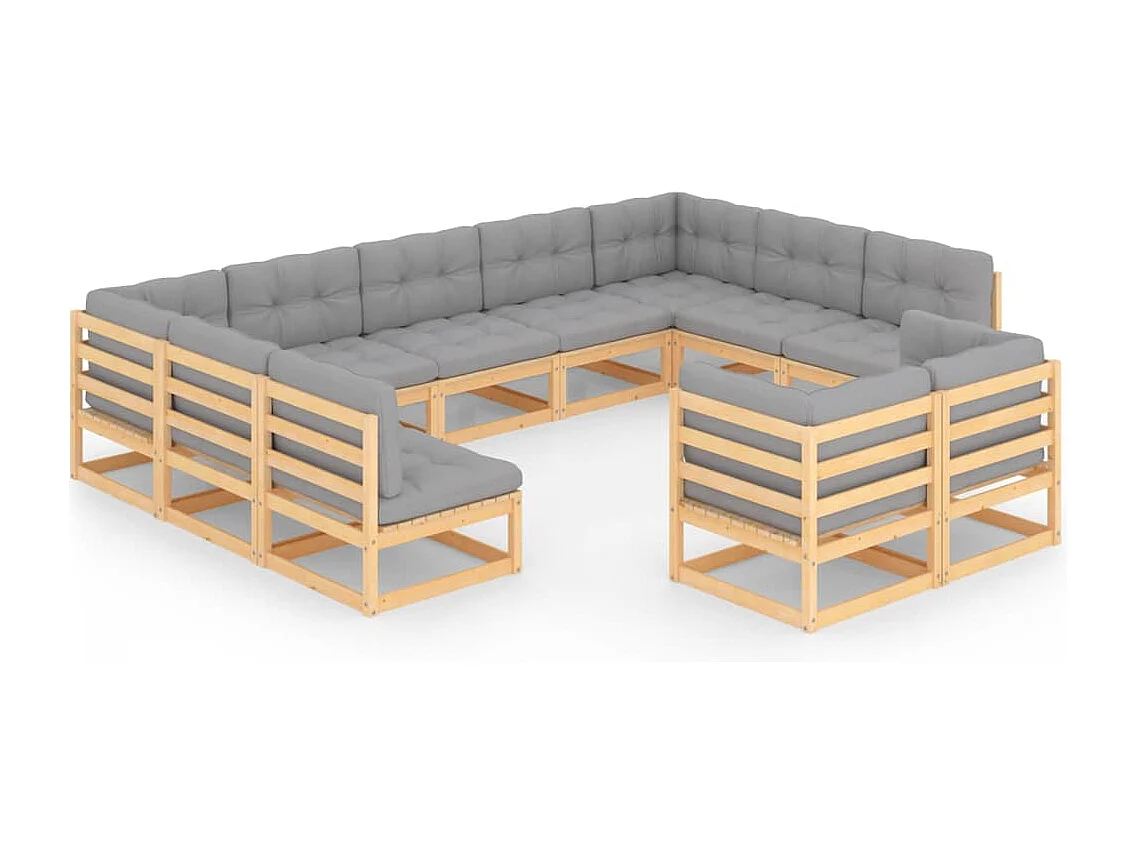 11-tlg. Garten-Lounge-Set mit Kissen Kiefer Massivholz