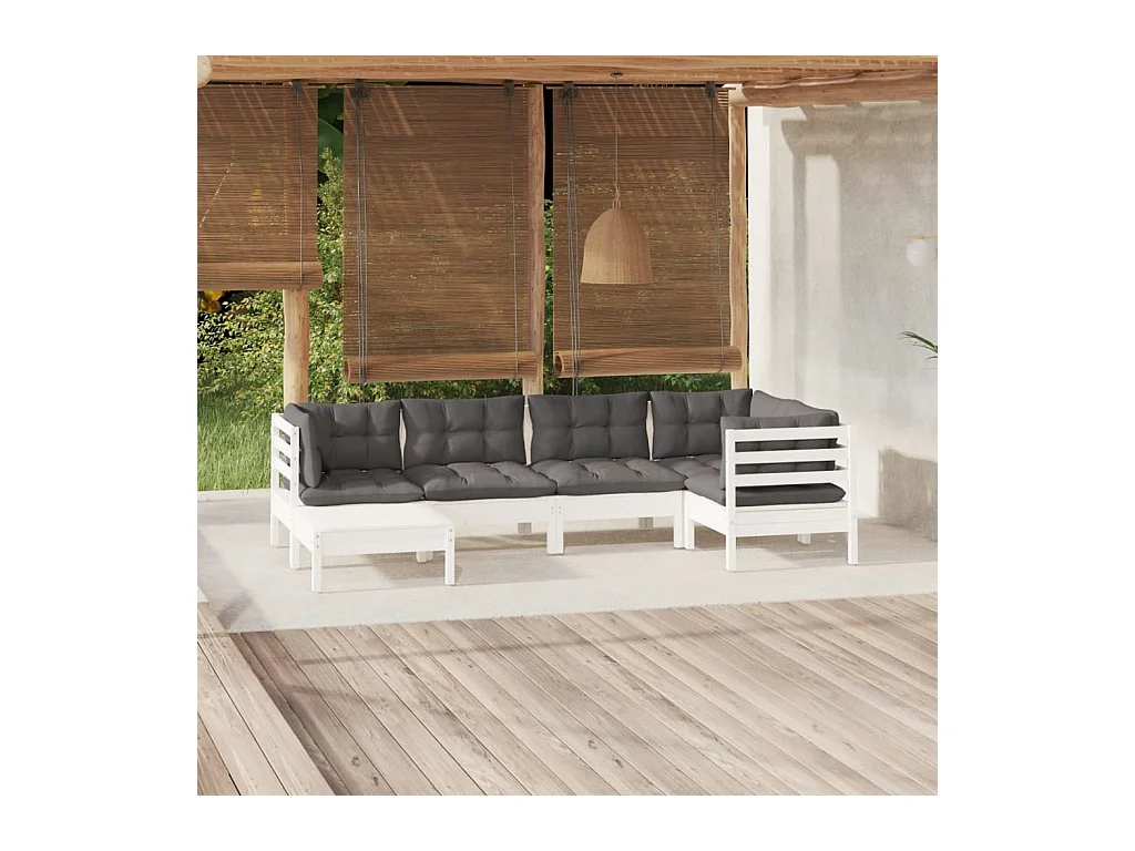 Set Divani da Giardino 6 pz con Cuscini Bianchi Legno di Pino