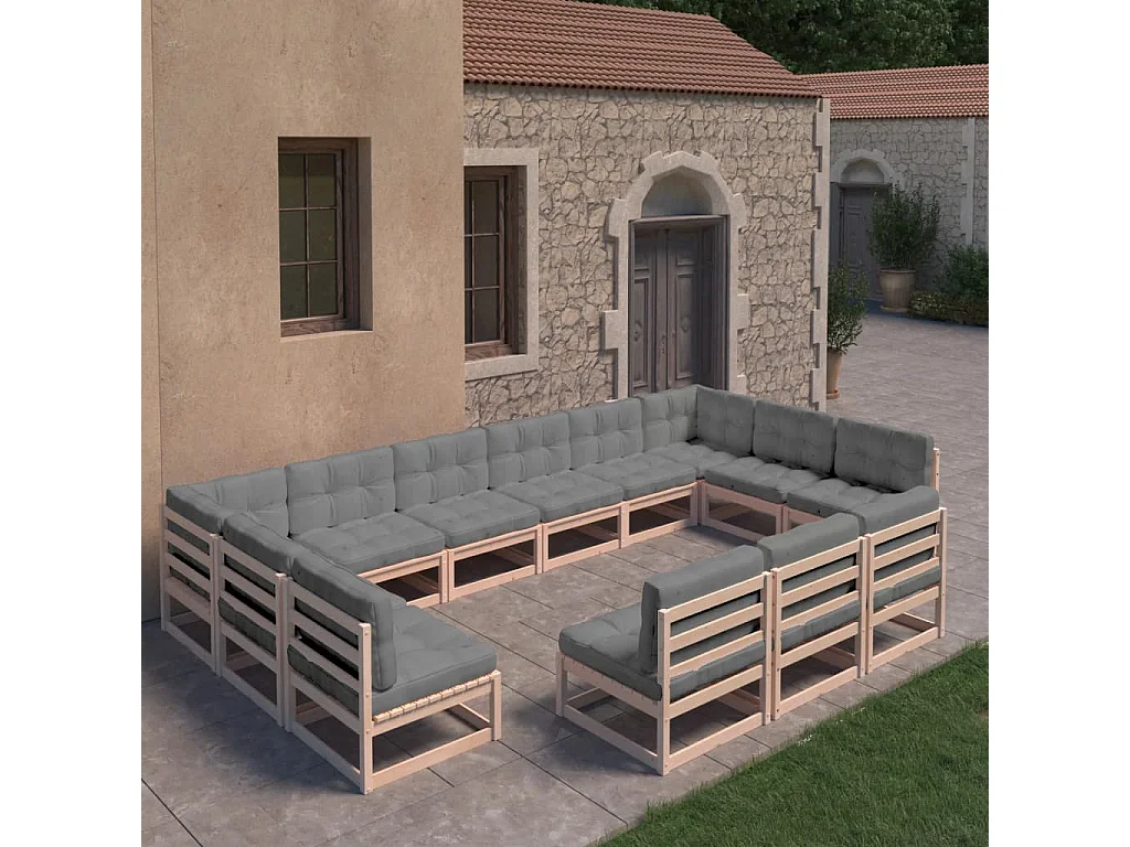 13-tlg. Garten-Lounge-Set mit Kissen Massivholz Kiefer