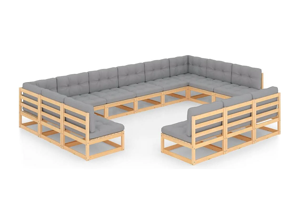 13-tlg. Garten-Lounge-Set mit Kissen Massivholz Kiefer