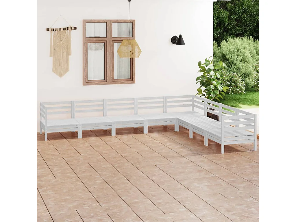 8-tlg. Garten-Lounge-Set Massivholz Kiefer Weiß