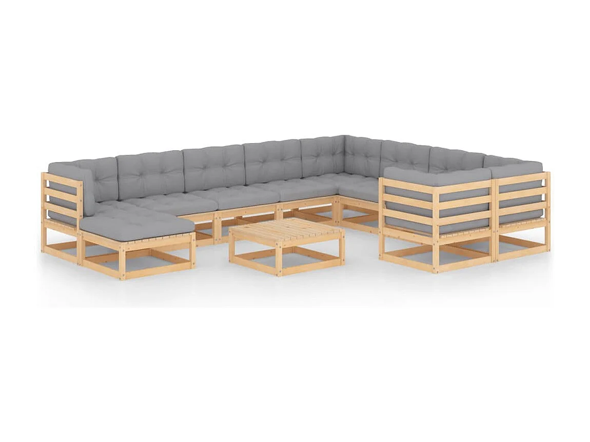 11-delige Loungeset met kussens massief grenenhout