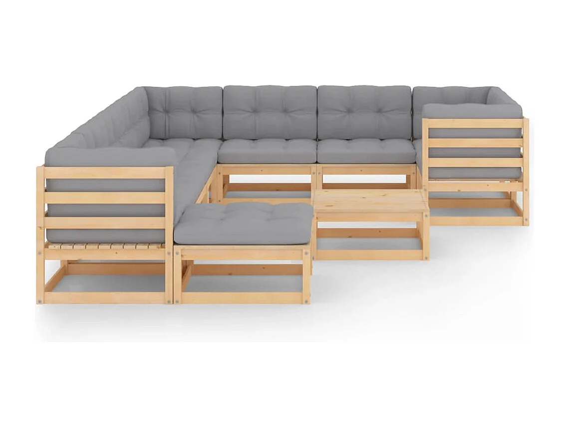 11-delige Loungeset met kussens massief grenenhout