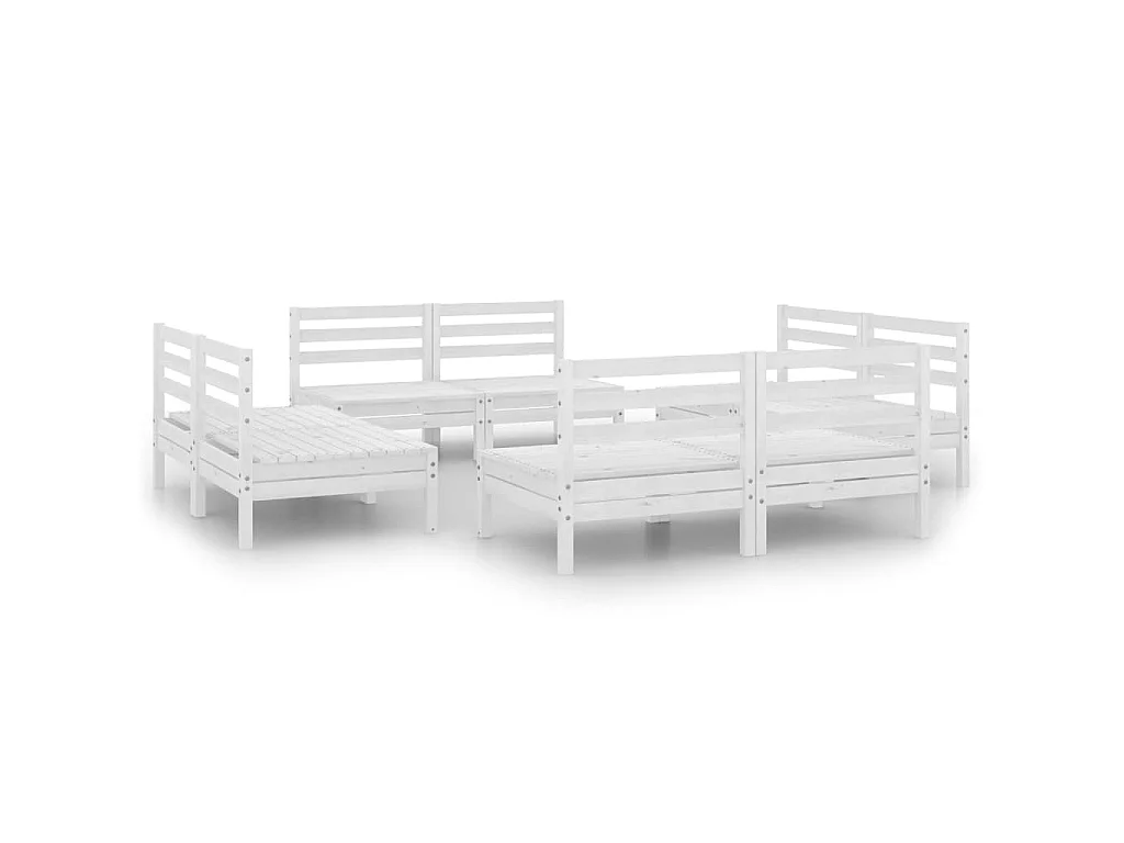 Set Divani da Giardino 8 pz Bianco in Legno Massello di Pino