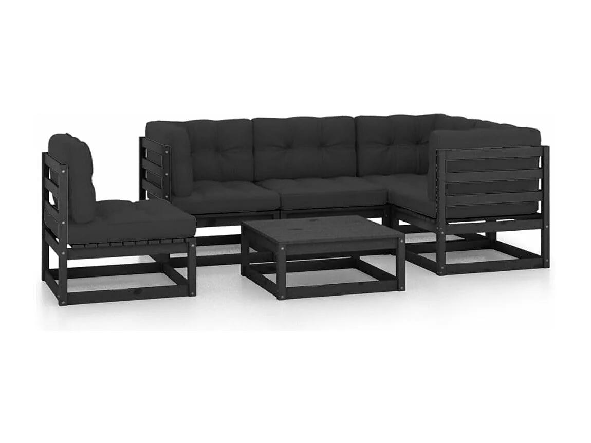 Salon de jardin 6 pcs avec coussins Bois de pin massif