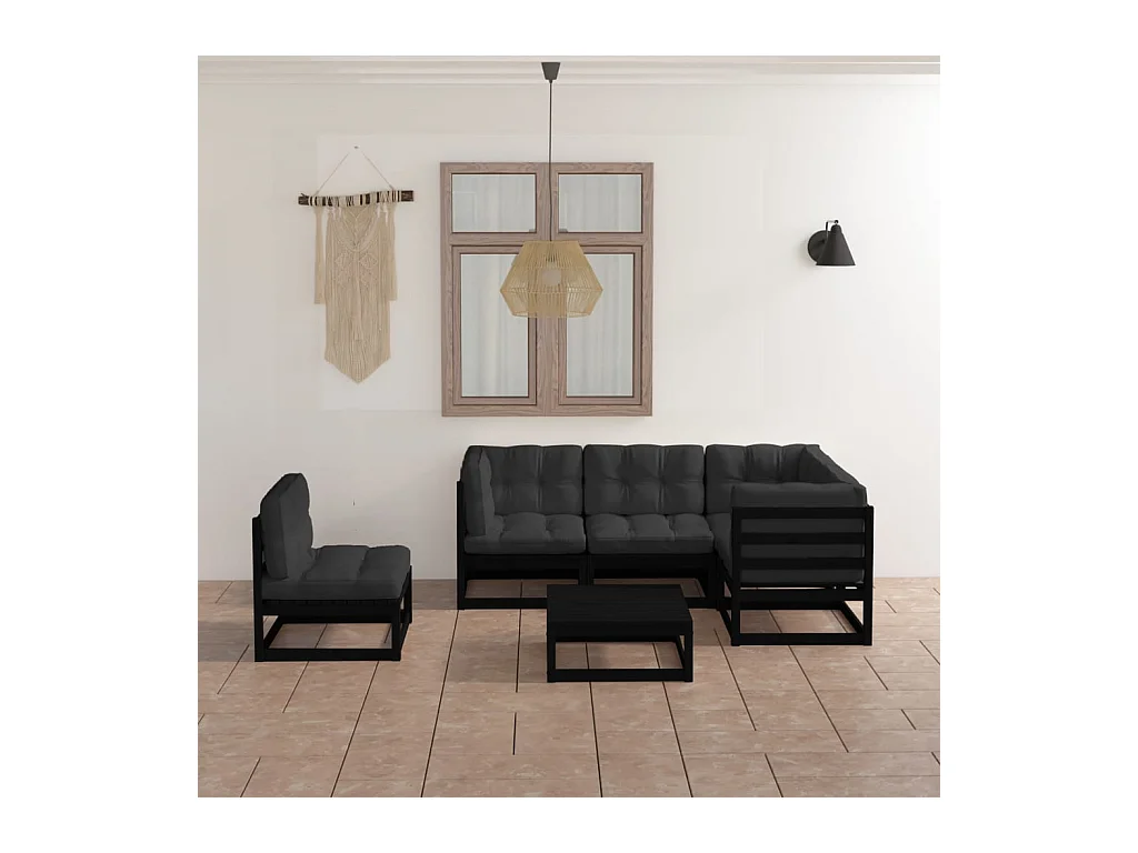6-delige Loungeset met kussens massief grenenhout