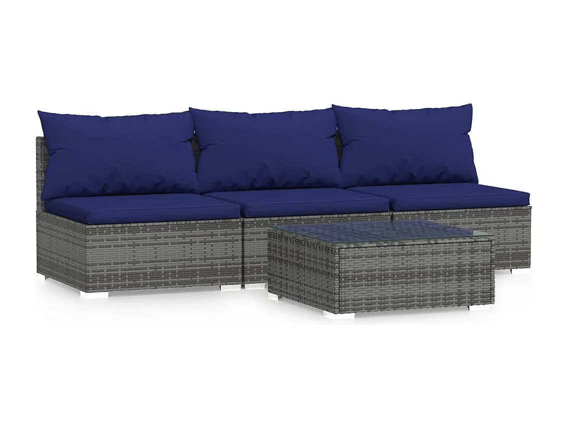 4-tlg. Garten-Lounge-Set mit Kissen Grau Poly Rattan