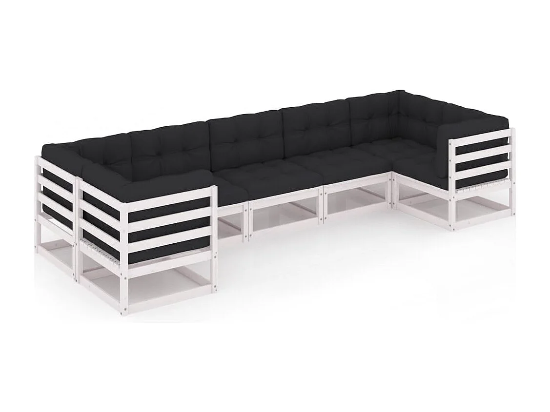 Salon de jardin 7 pcs avec coussins blanc bois de pin massif