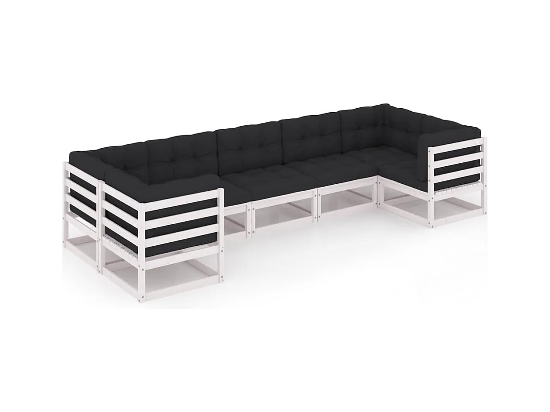 7-tlg. Garten-Lounge-Set mit Kissen Weiß Massivholz Kiefer