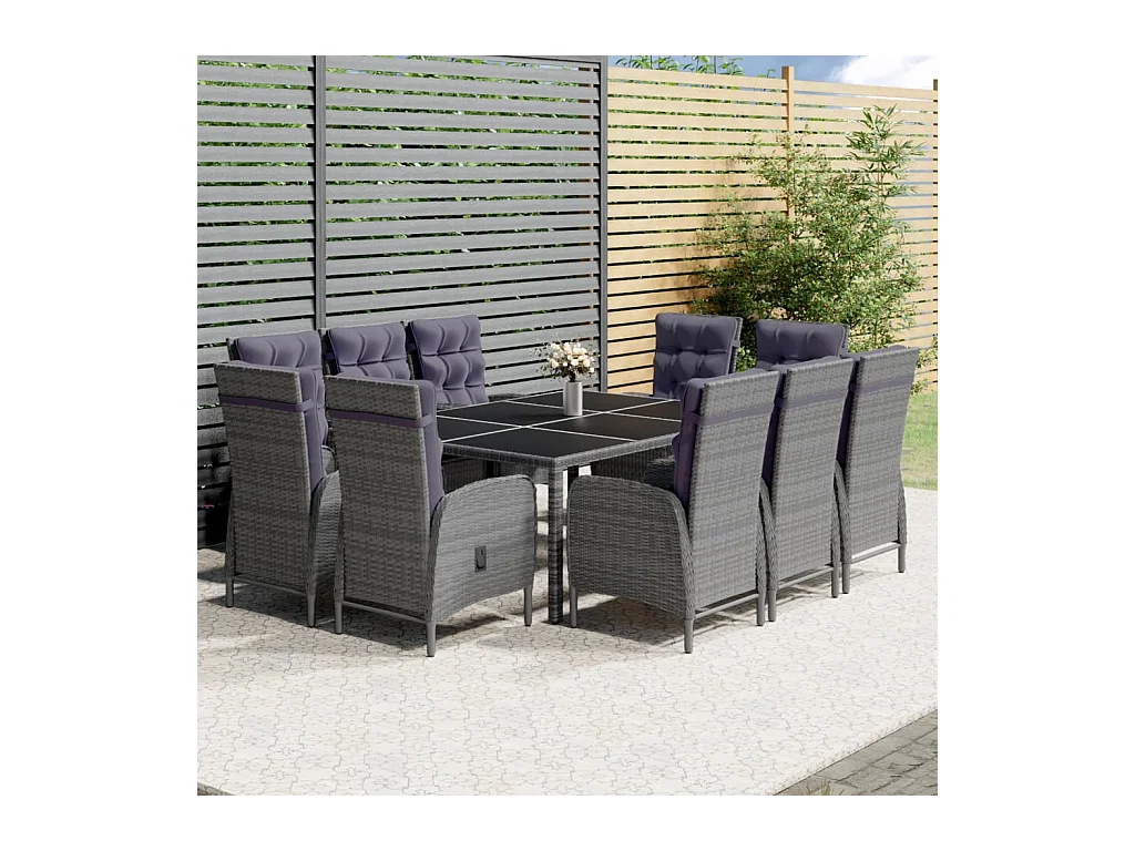 Ensemble à manger de jardin 11 pcs résine tressée gris