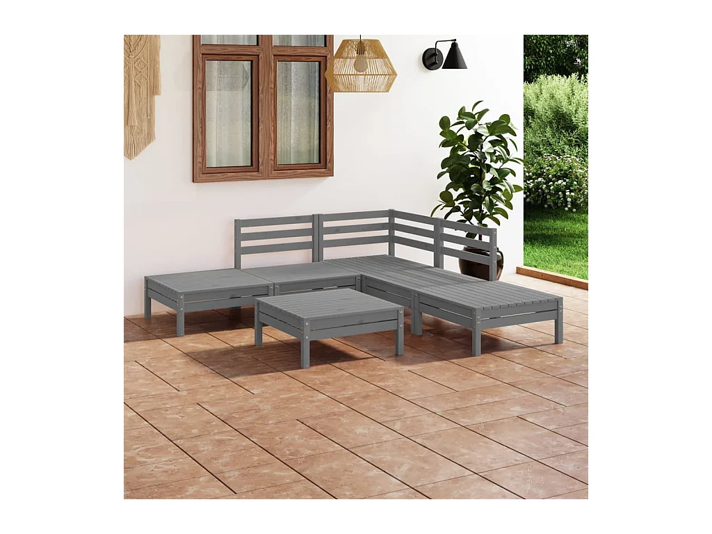 6-delige Loungeset massief grenenhout grijs