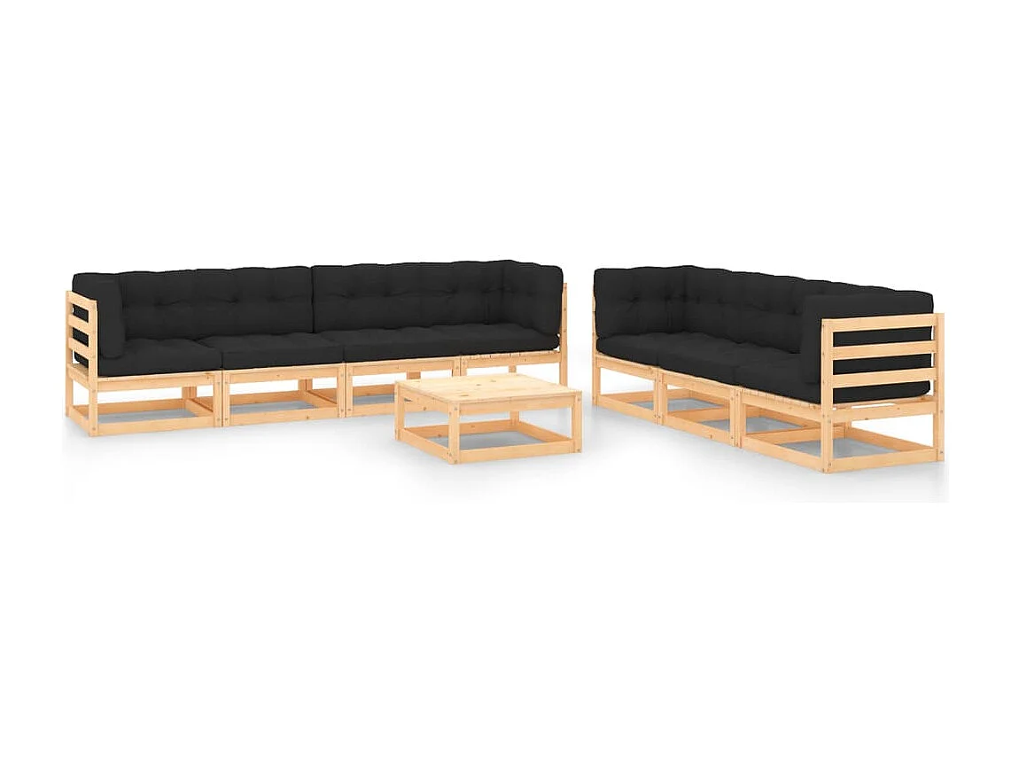 Set Salotto Giardino 8 pz Cuscini Antracite Legno Massello Pino