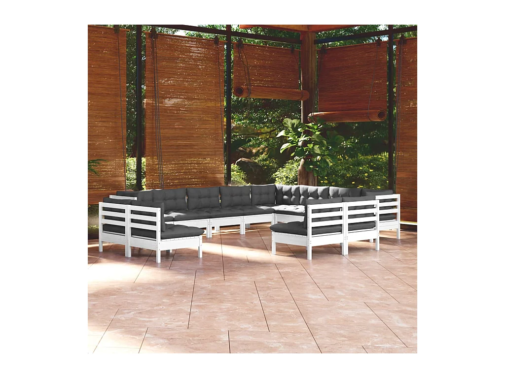 12-delige Loungeset met kussens massief grenenhout wit