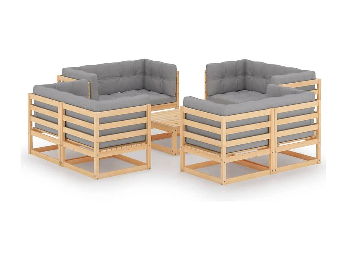 Salon de jardin 9 pcs avec coussins Bois de pin massif