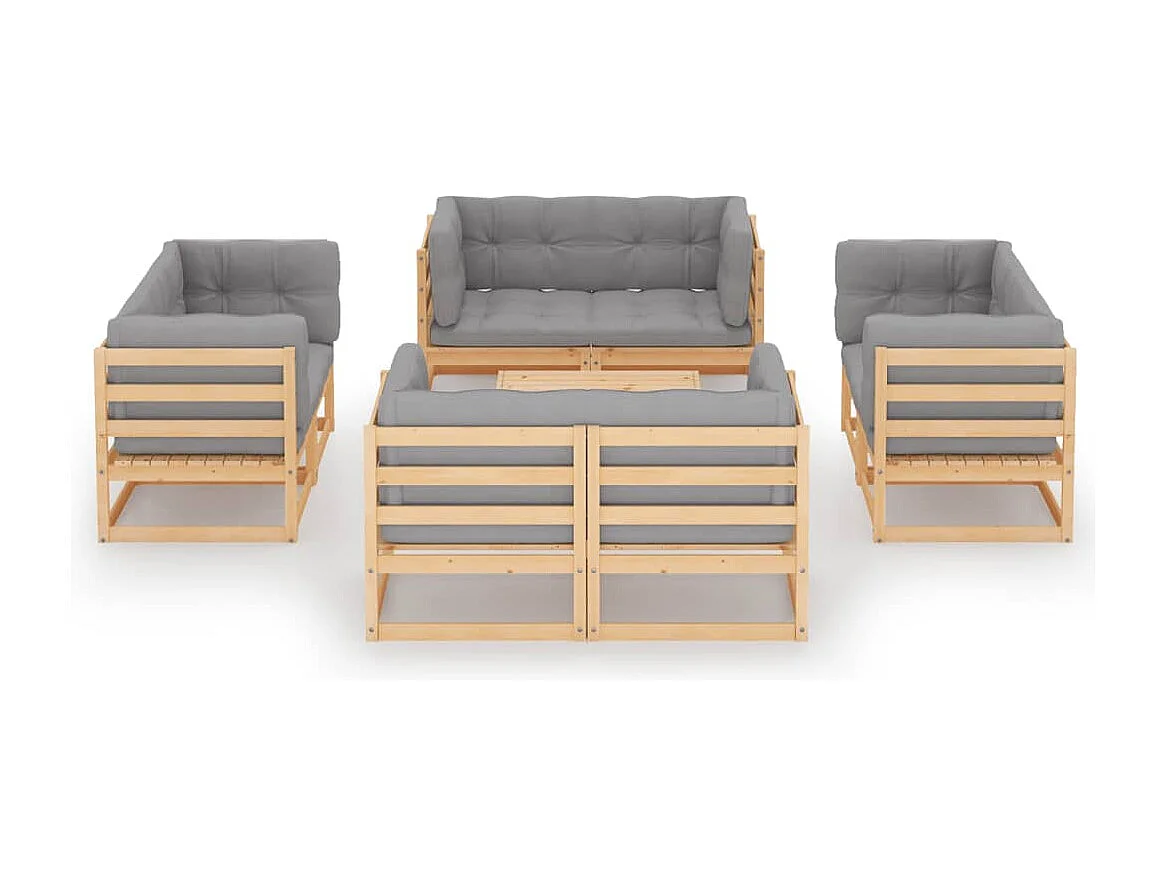 Salon de jardin 9 pcs avec coussins Bois de pin massif