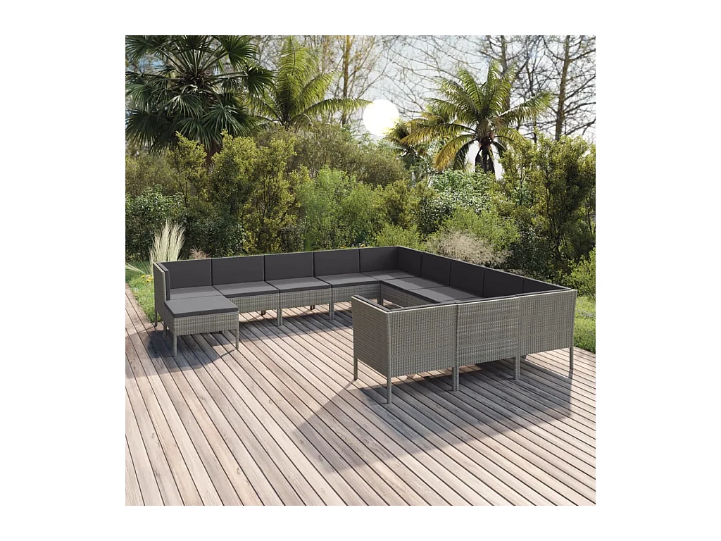 12-tlg. Garten-Lounge-Set mit Auflagen Poly Rattan Grau