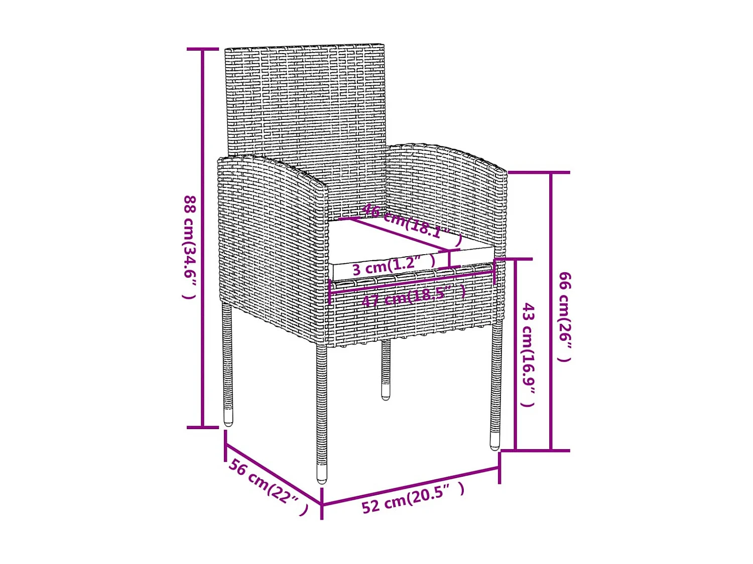 Set Mobili da Pranzo per Giardino 3 pz in Polyrattan Antracite