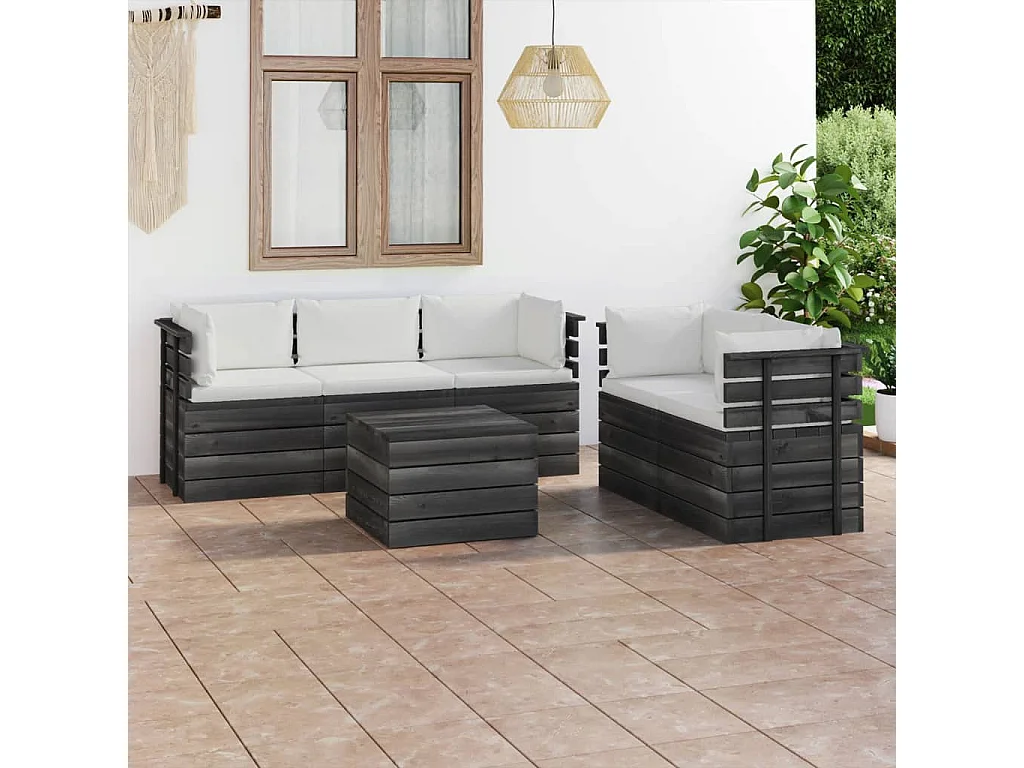 6-tlg. Garten-Sofagarnitur aus Paletten mit Kissen Kiefernholz