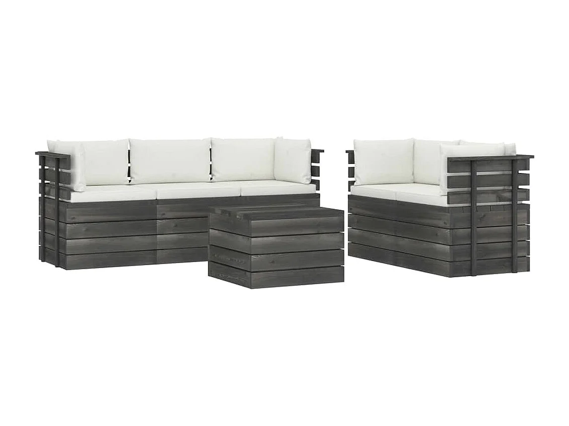 6-tlg. Garten-Sofagarnitur aus Paletten mit Kissen Kiefernholz