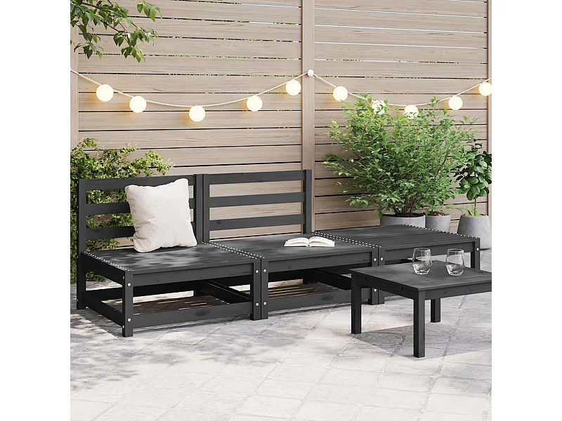 Muebles de jardín 3 piezas gris madera maciza de pino