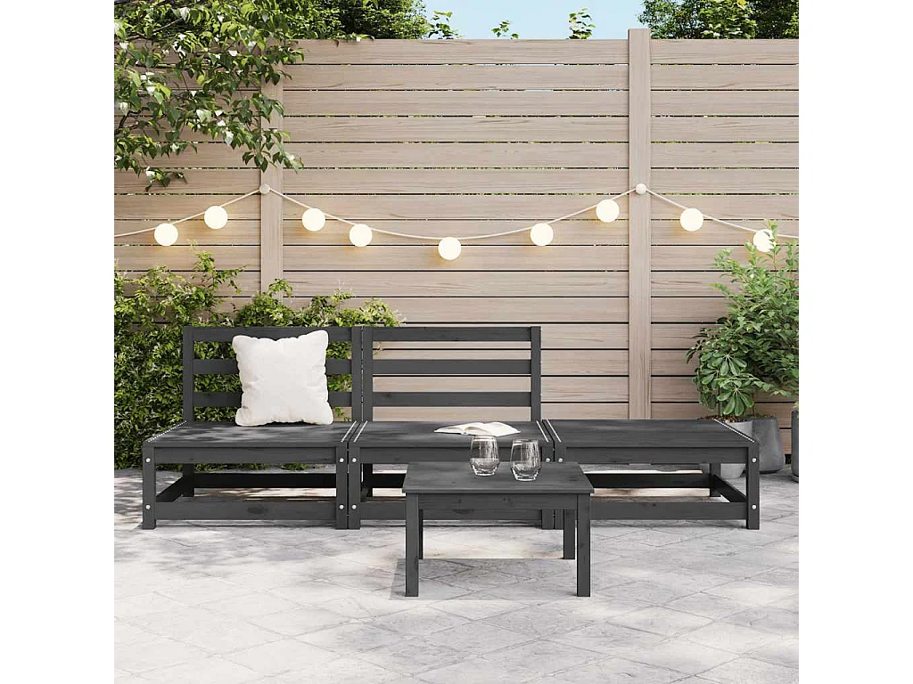 Muebles de jardín 3 piezas gris madera maciza de pino