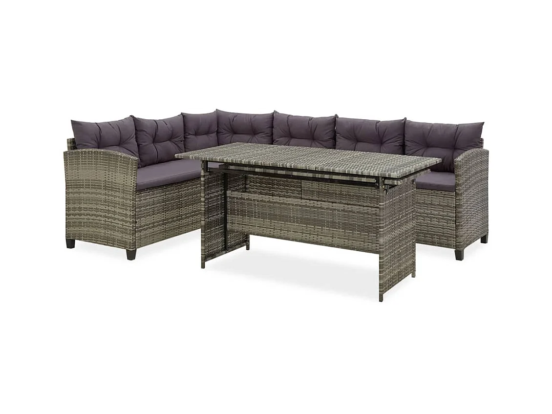 Salon de jardin 2 pcs avec coussins Résine tressée Gris