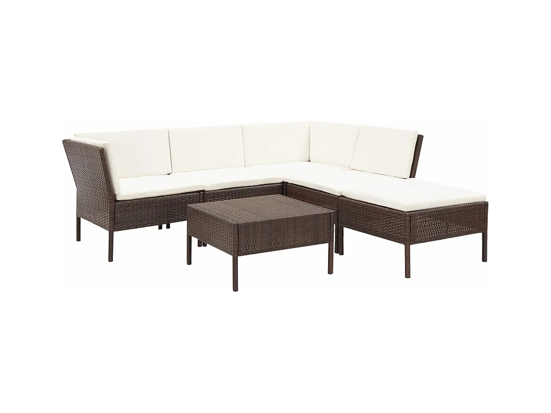 6-tlg. Garten-Lounge-Set mit Auflagen Poly Rattan Braun