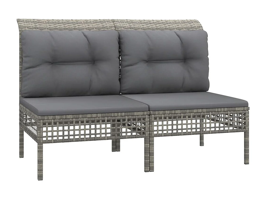 Garten-Mittelsofas mit Kissen 2 Stk. Grau Poly Rattan