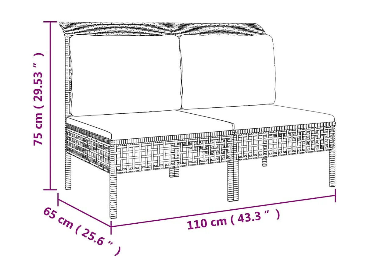 Garten-Mittelsofas mit Kissen 2 Stk. Grau Poly Rattan