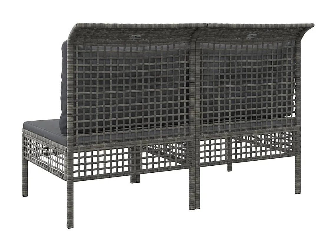 Garten-Mittelsofas mit Kissen 2 Stk. Grau Poly Rattan