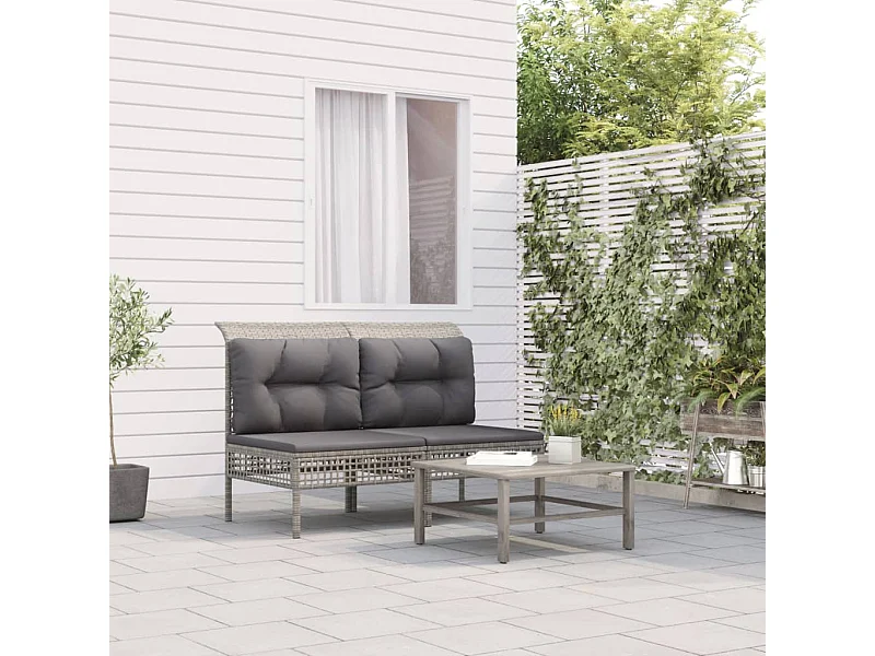 Garten-Mittelsofas mit Kissen 2 Stk. Grau Poly Rattan