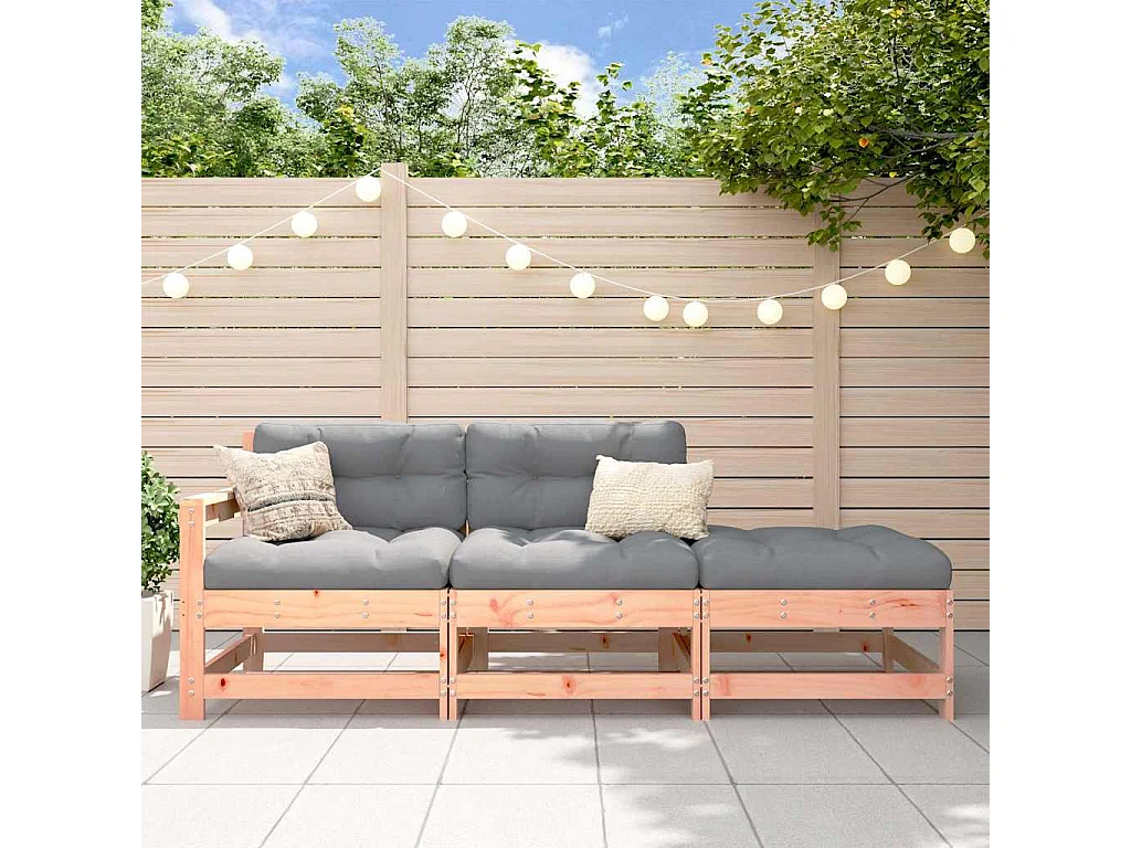 3-tlg. Garten-Lounge-Set mit Kissen Massivholz Douglasie