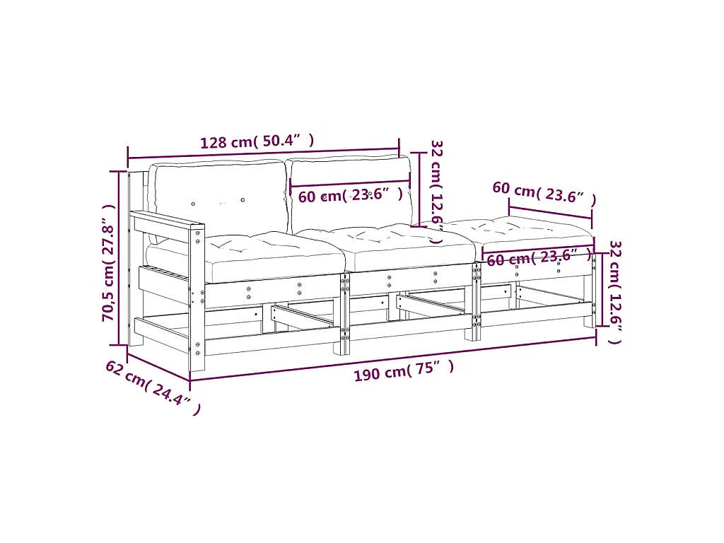 3-tlg. Garten-Lounge-Set mit Kissen Massivholz Douglasie
