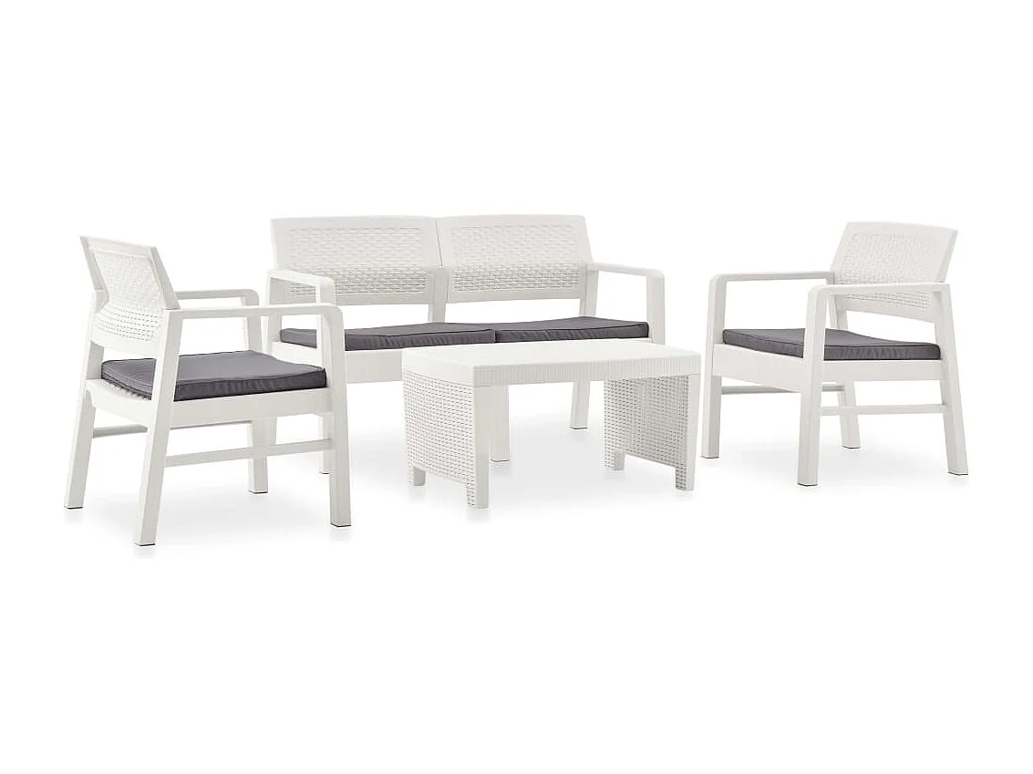 Garten-Lounge-Set mit Auflagen 4-tlg. Kunststoff Weiß